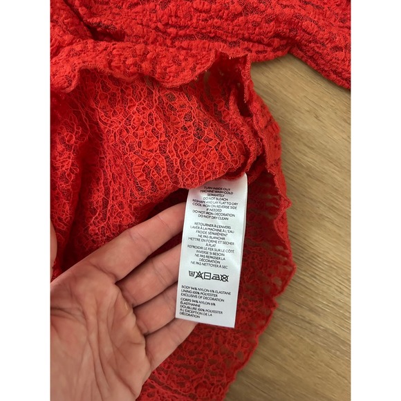 Red Lace Off Shoulder Flare Sleeve Top Y2K Whimsigoth Large orange Fairycore - Picture 4 of 7